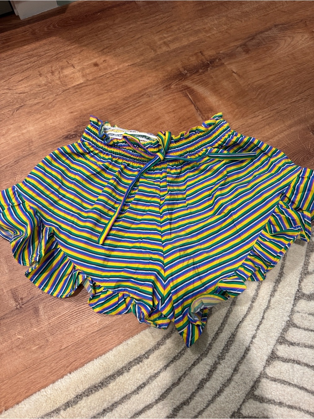 Montce swim Striped Ruffle Waist Tie Shorts